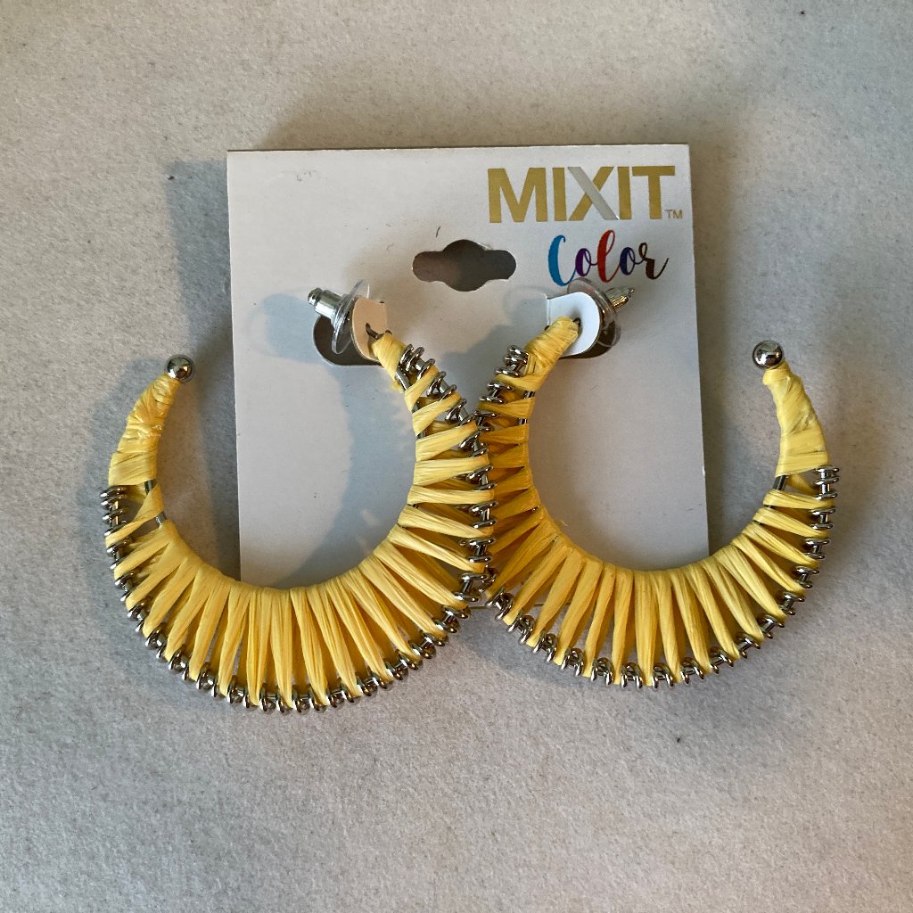 Mixit Yellow Raffia Wrapped C Hoop Earrings New